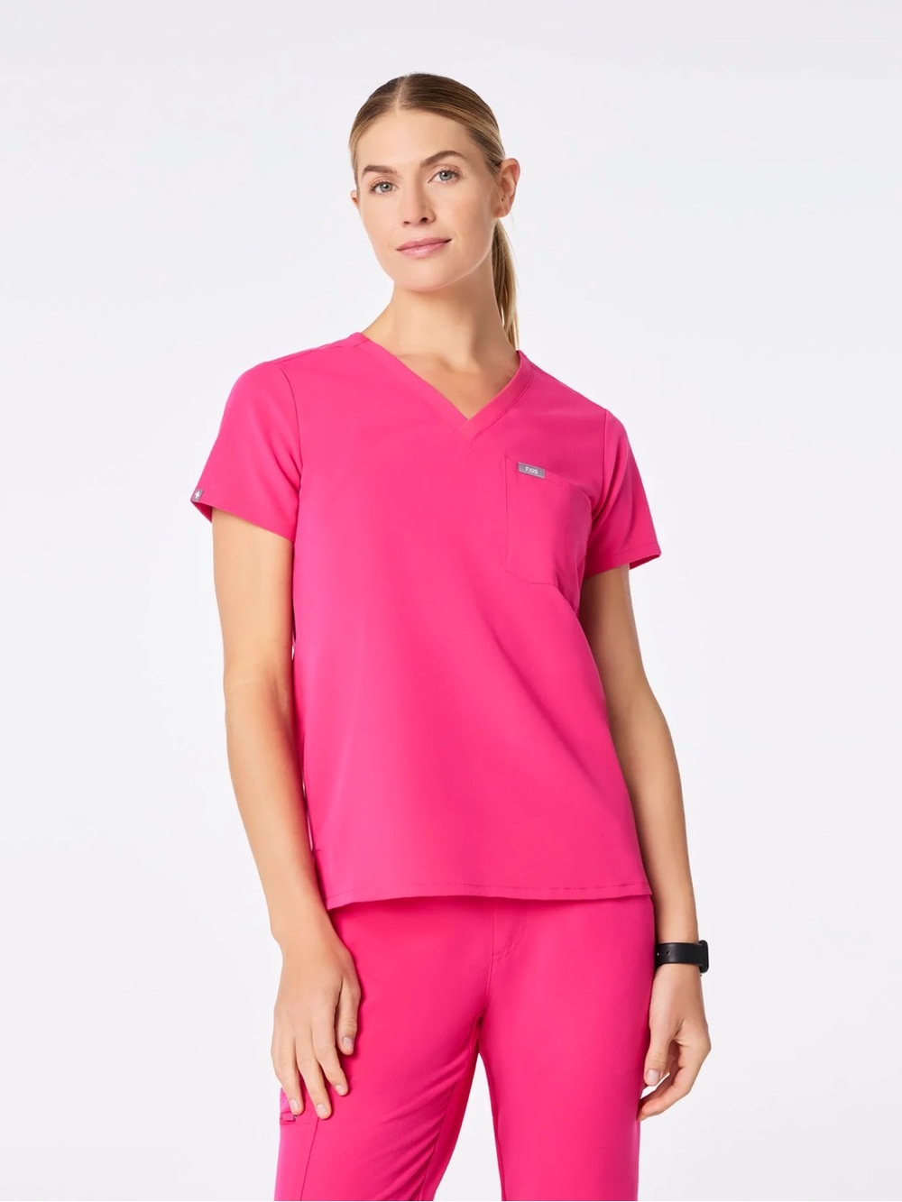 FIGS Catarina One Pocket Scrub Top Hot Pink Women’s Size Medium Medical Uniform